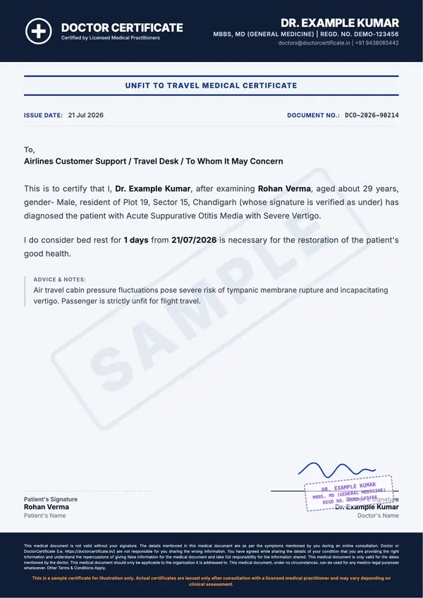 unfit-to-travel certificate sample