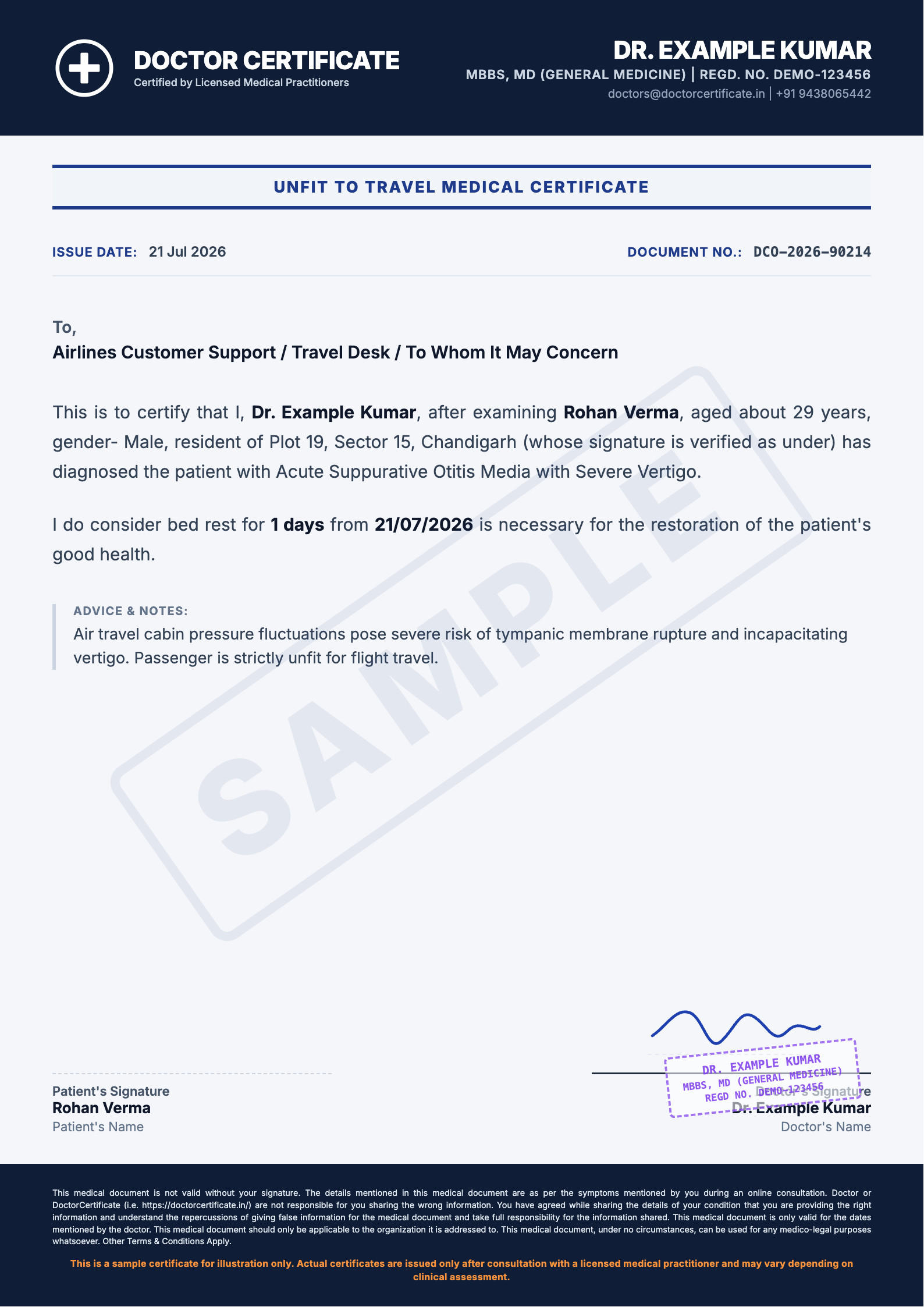 unfit-to-travel certificate sample